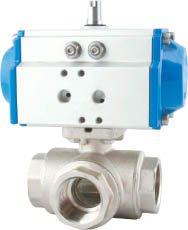SMS Tork Pnömatik Aktüatörlü  Paslanmaz Üç Yollu Küresel Vanalar