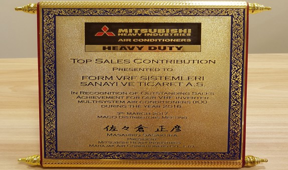 FORM, VRF DALINDA MİTSUBİSHİ HEAVY INDUSTRİES TARAFINDAN 2016 YILINDA DA EN İYİ DİSTRİBÜTÖR SEÇİLDİ