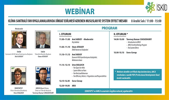"Klima Santrali Fan Uygulamalarında Dikkat Edilmesi Gereken Hususlar ve Sistem Effect Hesabı" Webinarı Düzenlendi "Klima Santrali Fan Uygulamalarında Dikkat Edilmesi Gereken Hususlar ve Sistem Effect Hesabı" Webinarı Düzenlendi