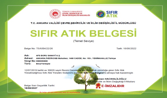 AFS Sıfır Atık Belgesi Almaya Hak Kazandı AFS Sıfır Atık Belgesi Almaya Hak Kazandı