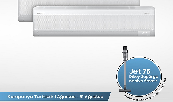 Samsung WindFree Split Klimalarda 2'li Alımda Dikey Süpürge Hediye Samsung WindFree Split Klimalarda 2'li Alımda Dikey Süpürge Hediye